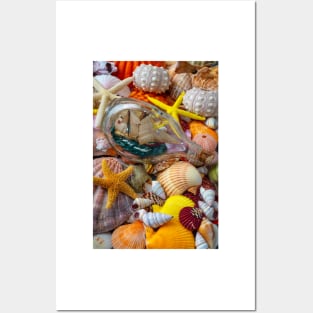 Ship In A Bottle Resting On Seashells Posters and Art